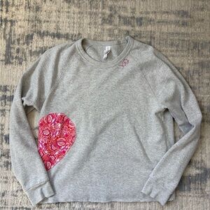 Boutique Women’s Gray Sweatshirt with Pink Heart Patch